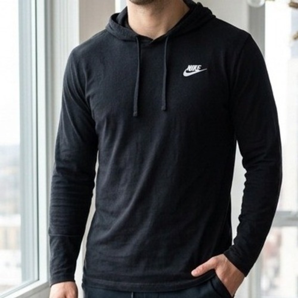 Nike Mens XL Long Sleeve Hooded T-Shirt Black 100% Cotton Jersey Futura Logo